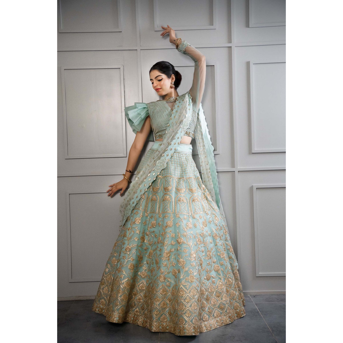 Indowestern Firozi gate Lehenga