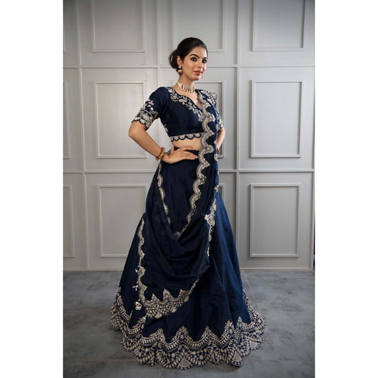 Navy Blue Dori Pearl Lehenga JR