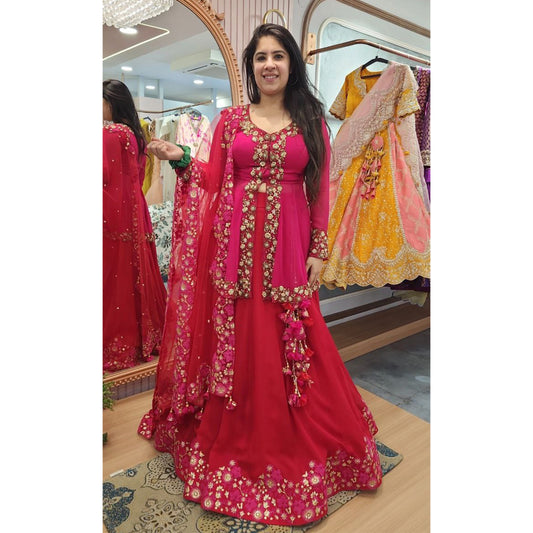 Hot Pink Red Peplum Lehenga