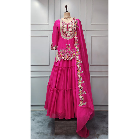 Hot Pink Kurti and Lehenga