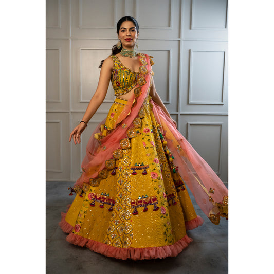 Yellow Mirror Tassel Lehenga